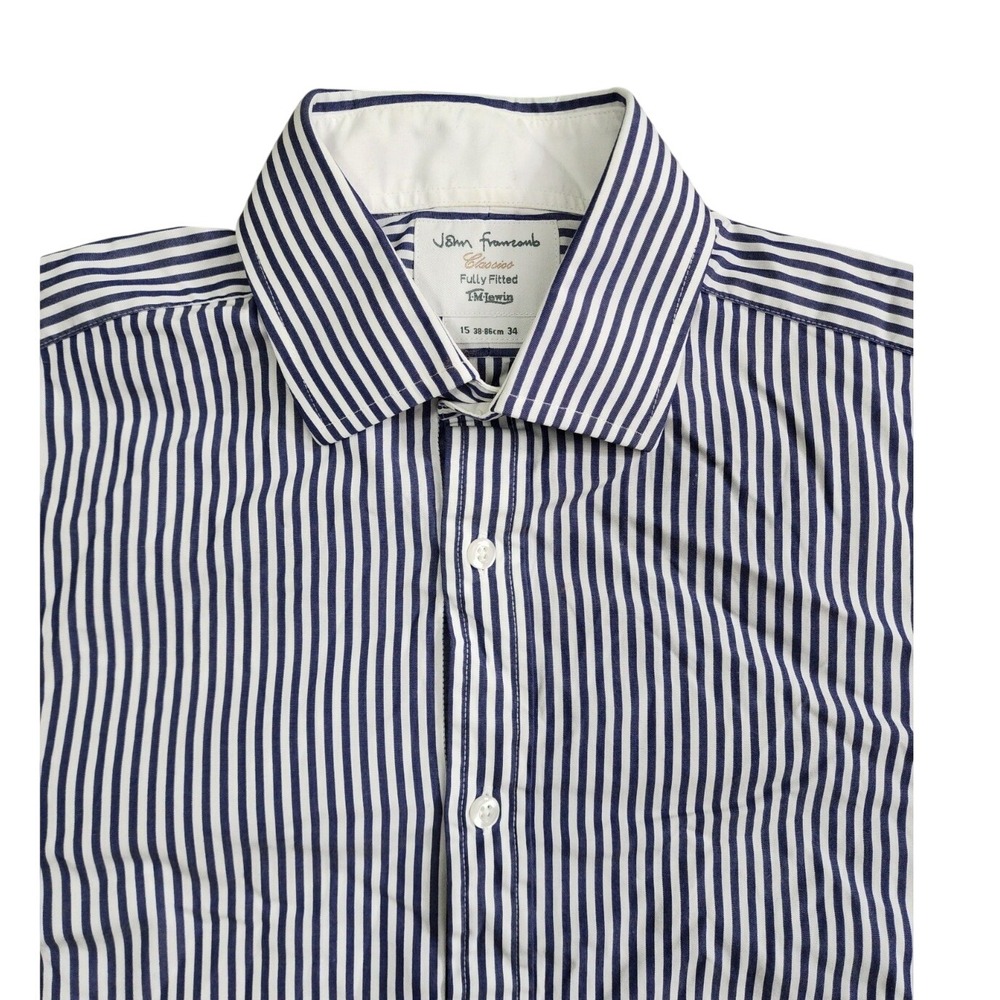 T M Lewin John Francomb Dress Shirt 15/34 Navy White Striped Classics Button Up
